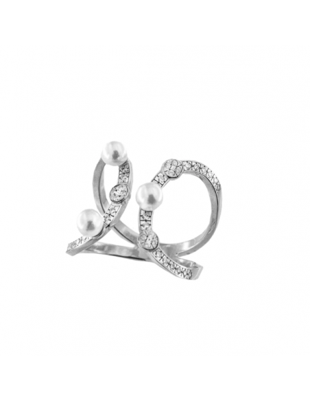 Anello double contrariè perle e zirconi ANZ-013M3