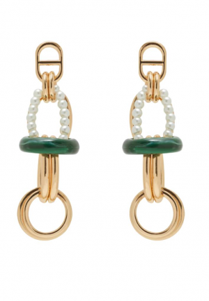 Nalì ORECCHINI MAGLIA ORO E VERDE CON PERLE