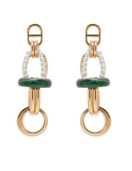 Nalì ORECCHINI MAGLIA ORO E VERDE CON PERLE
