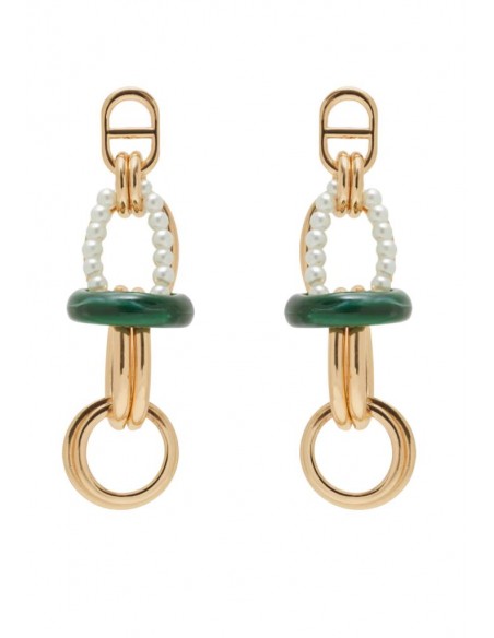 Nalì ORECCHINI MAGLIA ORO E VERDE CON PERLE