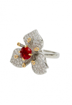 Nalì ANELLO FIORE ARGENTO E PIETRA ROSSA