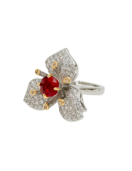 Nalì ANELLO FIORE ARGENTO E PIETRA ROSSA