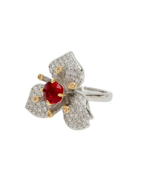 Nalì ANELLO FIORE ARGENTO E PIETRA ROSSA