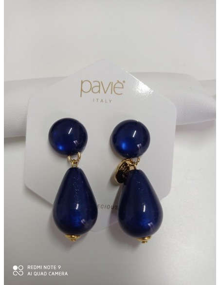 ORECCHINI PAVIE' GOCCIA CON TOPPA CABOCHON RESINA PERLATA