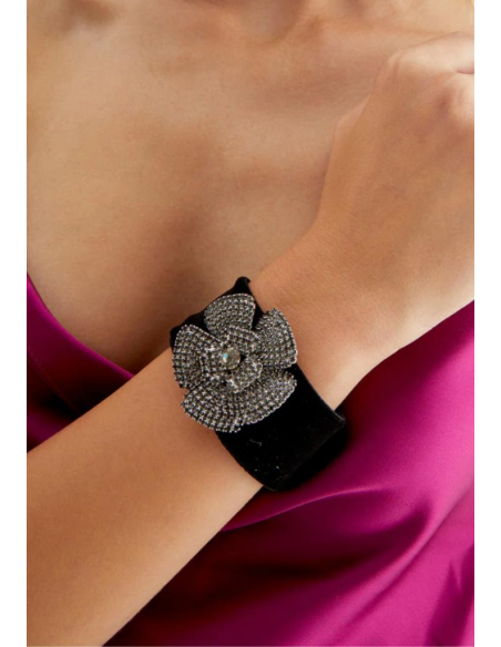 Nalì BRACCIALE FLOWER IN VELLUTO NERO