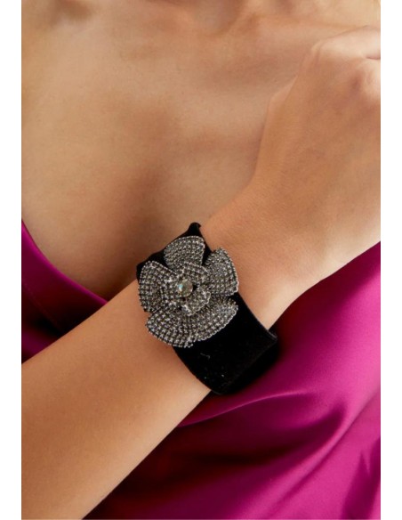 Nalì BRACCIALE FLOWER IN VELLUTO NERO