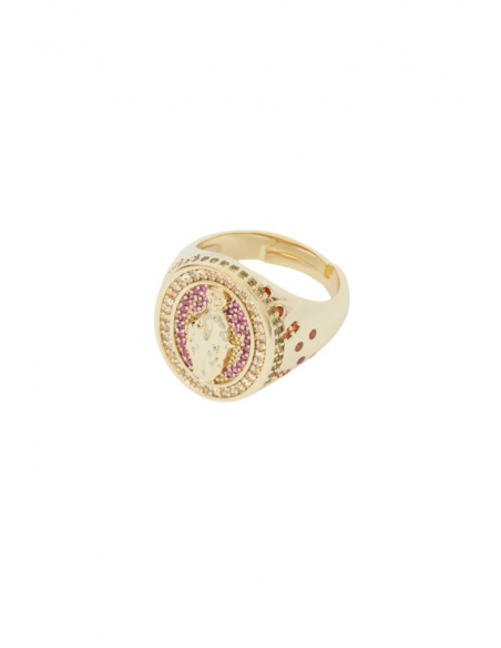 ANELLO EFFIGE PIETRE FUCSIA PLAC. ORO 14KT NALI' MEAN0240