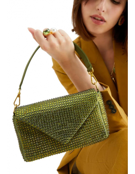 Nalì BORSA LILA CON TRACOLLA E PIETRE VERDE