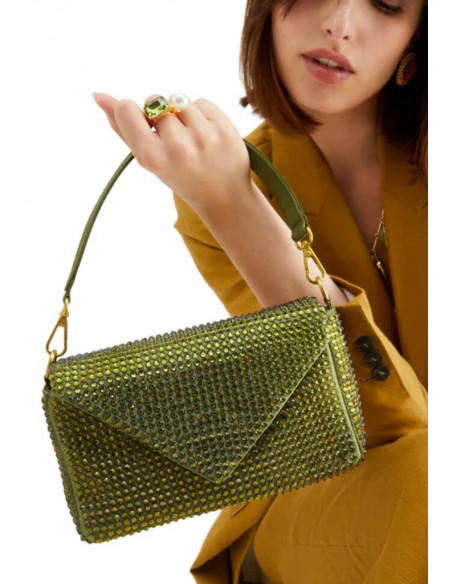 Nalì BORSA LILA CON TRACOLLA E PIETRE VERDE