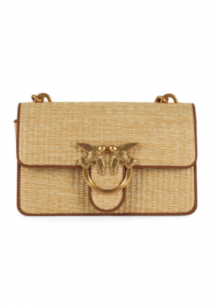 BORSA A TRACOLLA IN PELLE E RAFIA LOVE ONE MINI PINKO 103335 A1RQ