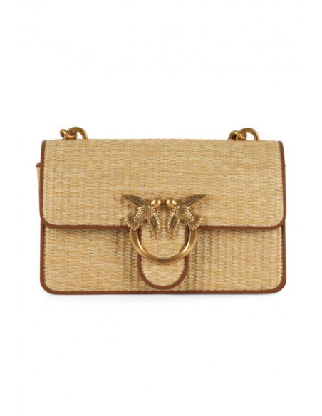 BORSA A TRACOLLA IN PELLE E RAFIA LOVE ONE MINI PINKO 103335 A1RQ