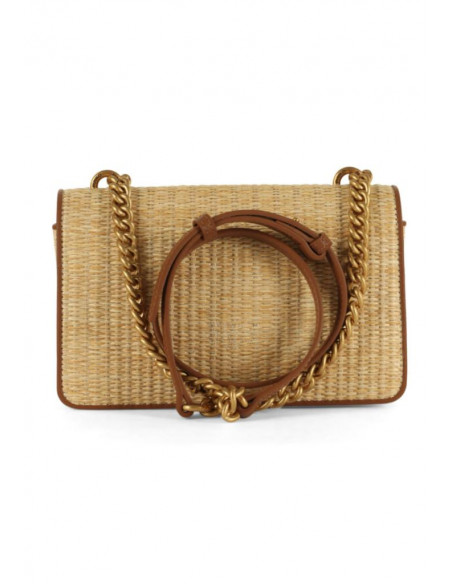 BORSA A TRACOLLA IN PELLE E RAFIA LOVE ONE MINI PINKO 103335 A1RQ
