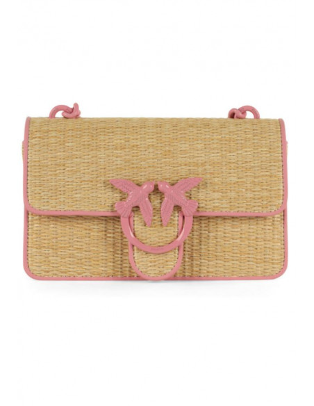 BORSA A TRACOLLA IN PELLE E RAFIA LOVE ONE MINI PINKO 103335 A1RQ